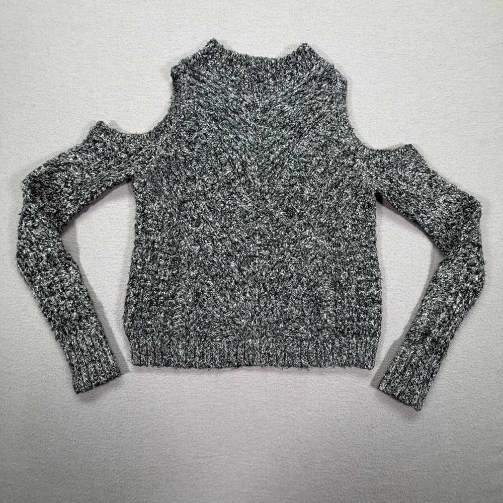 Express Womens Sweater Regular Grey Cold Shoulder Marled Chunky Knit Small